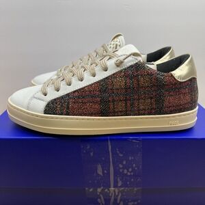 P448 John Low Top Opal Sneakers Plaid Glitter Women's 35 MADE IN‎ ITALY New 4.5